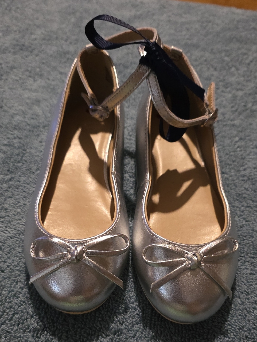 Janie and Jack Silver Metallic Bow Ballet Flats with Ankle Strap
